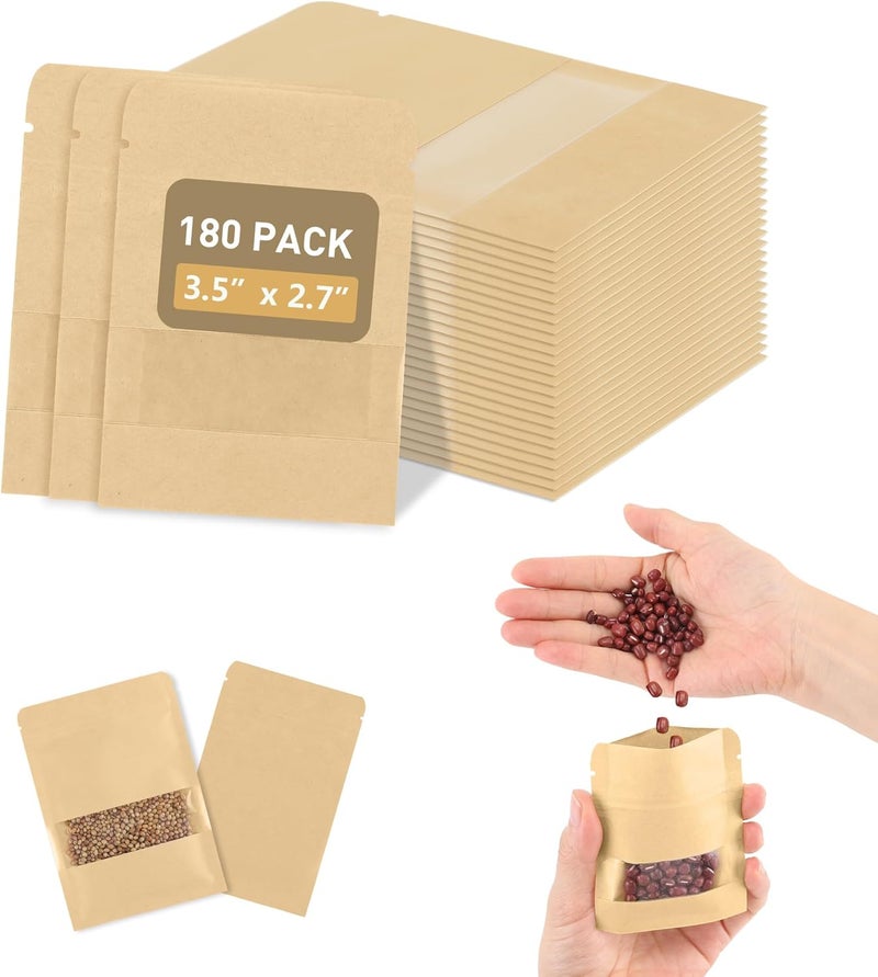 hasumcol 180 Pack Small Seed Envelopes Resealable with Clear Window – 2.8 x 3.5", Gardening Seeds Packet Storage Bags for Seeds Saving, DIY gifts, Jewelry, Snack, Tea Samples - Image 1